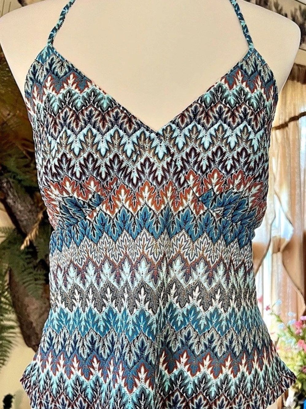 Harley-Davidson Geometric Halter top in Blue & White